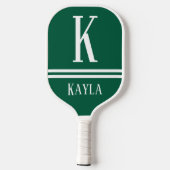Raquette De Pickleball Green & White Striped Monogram Name (Verso)