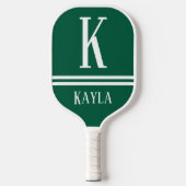 Raquette De Pickleball Green & White Striped Monogram Name (Recto)