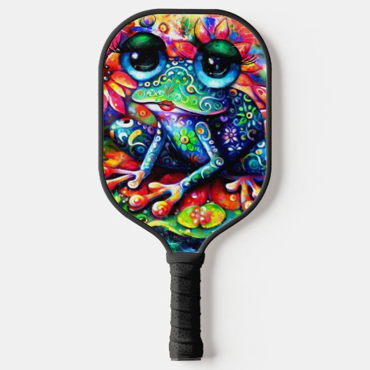 Raquette De Pickleball Grenouille florale impressionniste Whimsical bleu  (Recto)