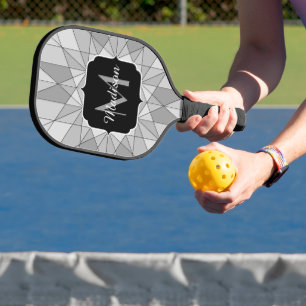 Raquette De Pickleball Gris noir blanc Monogramme à motif mosaïque triang