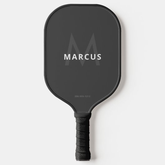 Raquette De Pickleball Gris Noir foncé Simple Monogramme moderne (Recto)