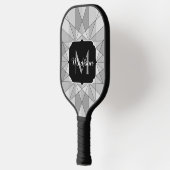 Raquette De Pickleball Gris noir Mosaïque Triangle Motif Monogramme (Gauche)