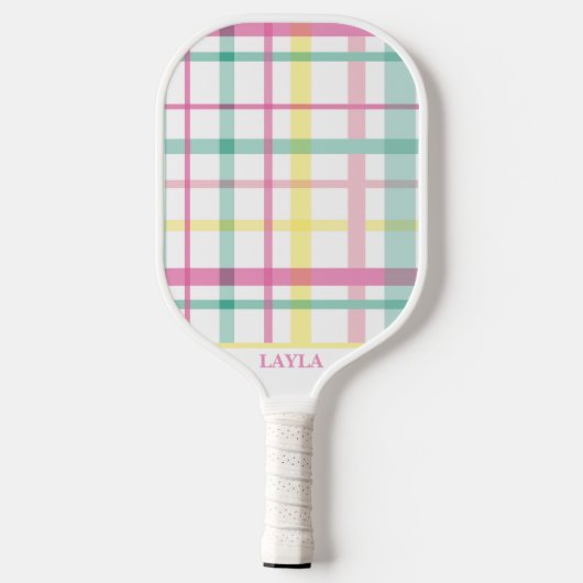 Raquette De Pickleball Gros plaid rose et vert Preppy (Verso)