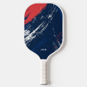 Raquette De Pickleball Grunge Paint Initiales Monogrammes Rouge Blanc Ble (Recto)