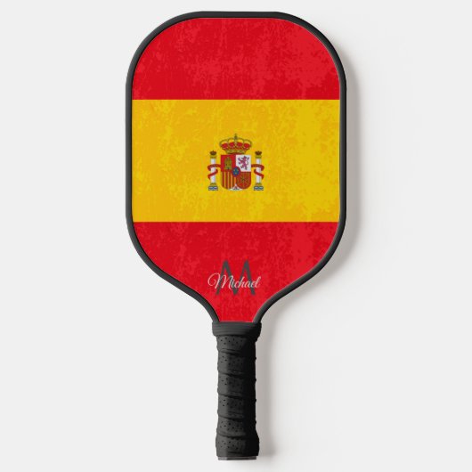 Raquette De Pickleball Grunge texture drapeau espagnol nom monogramme (Recto)