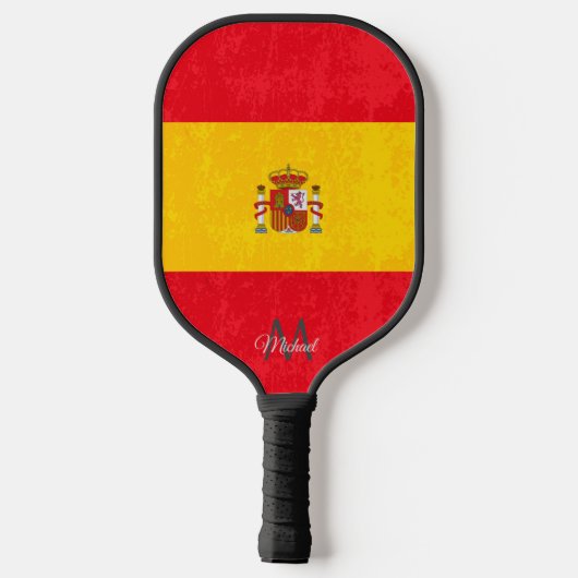 Raquette De Pickleball Grunge texture drapeau espagnol nom monogramme (Verso)