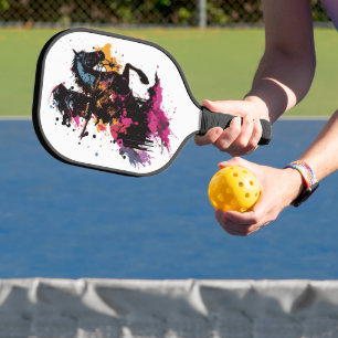 Raquette De Pickleball Guerrier équitation cheval en aquarelle