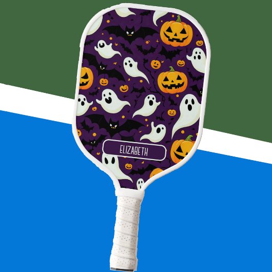 Raquette De Pickleball Halloween Nom Motif chauves-souris Boo Fantôme vio