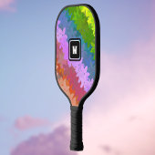 Raquette De Pickleball Happy Crazy Retro Fleurs arc-en-ciel avec initial