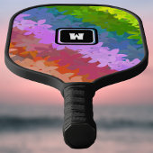 Raquette De Pickleball Happy Crazy Retro Fleurs arc-en-ciel avec initial