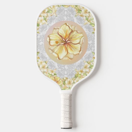 Raquette De Pickleball Hibiscus & dentelle JAUNE (Recto)