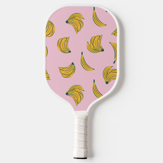 Raquette De Pickleball Hipster Motif de banane rose et jaune (Verso)