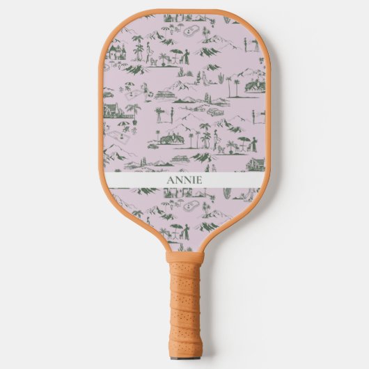Raquette De Pickleball Hollywood Toile de Jouy Pink Green (Recto)