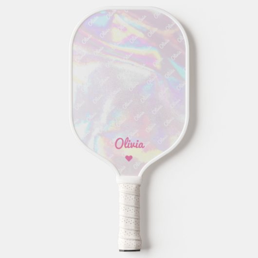 Raquette De Pickleball Holographique élégant Coeur rose brillant Moderne (Recto)