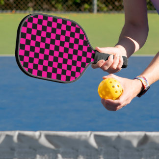 Raquette De Pickleball Hot Pink and Black Checkered Print 