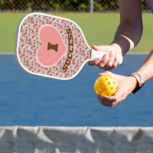 Raquette De Pickleball I Heart Succès À damiers Motif Coral Rose Brown