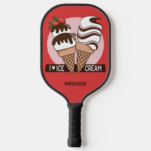 Raquette De Pickleball Ice Cream Lover nom et couleur personnalisés (Verso)