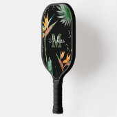 Raquette De Pickleball Ile tropicale Monogramme floral Script Black Gold (Gauche)