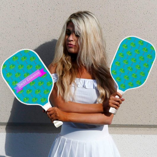 Raquette De Pickleball Île tropicale Palmier bleu Pickleball Paddle