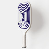 Raquette De Pickleball Illusion optique bleu et blanc monogramme (Gauche)