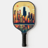 Raquette De Pickleball Illustration de Chicago Skyline en Orange (Recto)
