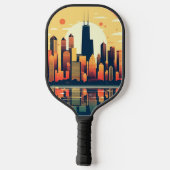 Raquette De Pickleball Illustration de Chicago Skyline en Orange (Verso)