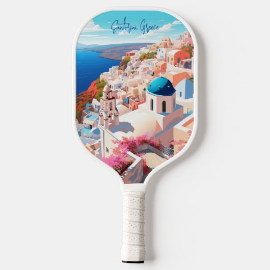 Raquette De Pickleball Illustration de l'île de Santorin Grèce Travel Art (Verso)