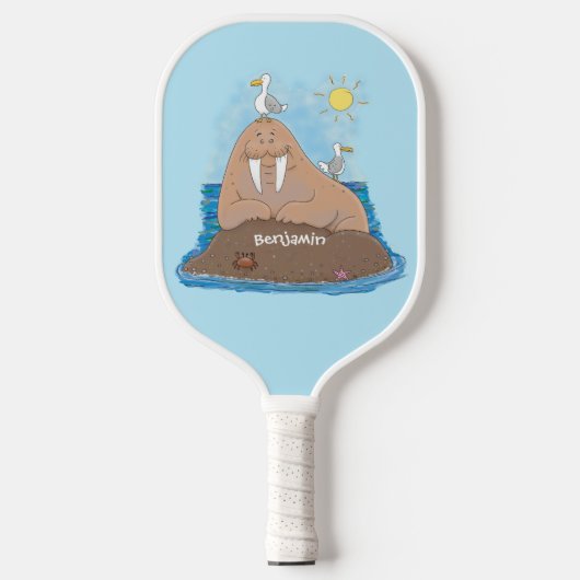 Raquette De Pickleball Illustration drôle de morse joyeux (Recto)