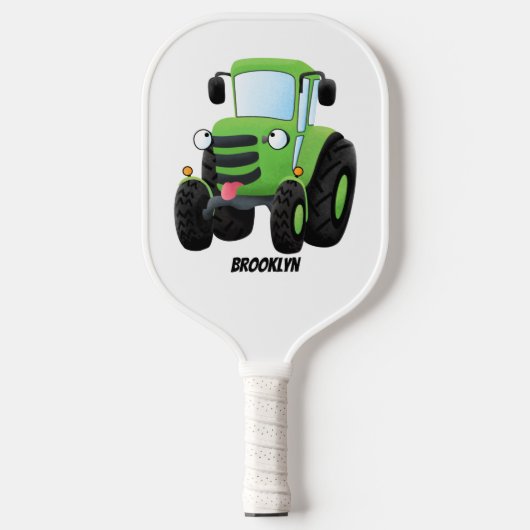 Raquette De Pickleball Illustration du joli joyeux tracteur agricole vert (Recto)