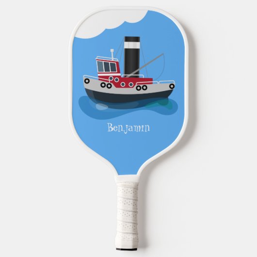 Raquette De Pickleball Illustration d'un bateau à chalutier mignon (Verso)