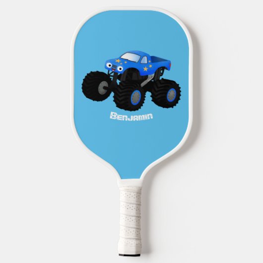 Raquette De Pickleball Illustration d'un camion monstre bleu mou (Verso)