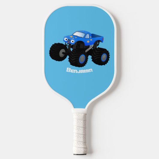 Raquette De Pickleball Illustration d'un camion monstre bleu mou (Recto)