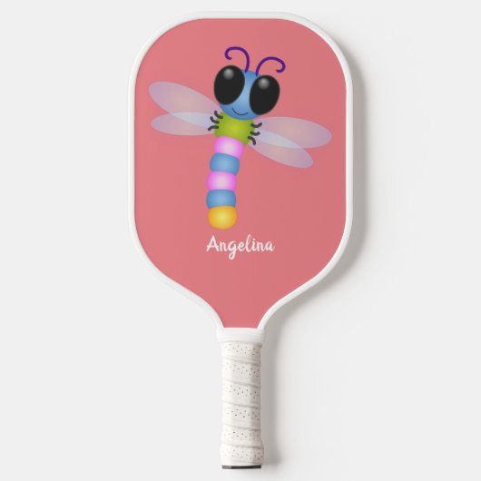 Raquette De Pickleball Illustration d'une libellule bleu et rose (Recto)