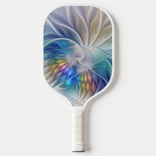 Raquette De Pickleball Imaginaire Floral, Fleur Fractale Abstraite coloré