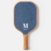 Raquette De Pickleball Impression Monogramme Simple Moderne Bleu Denim (Recto)
