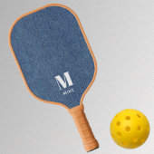 Raquette De Pickleball Impression Monogramme Simple Moderne Bleu Denim