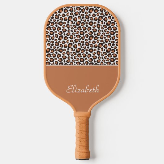 Raquette De Pickleball Imprimé Léopard Brun Tendance avec Nom Stylé (Recto)