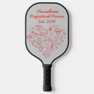 Raquette De Pickleball Infirmière personnalisée Grand Coeur Doodle Médica