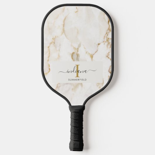 Raquette De Pickleball Initiale de monogramme nom marbre script (Verso)