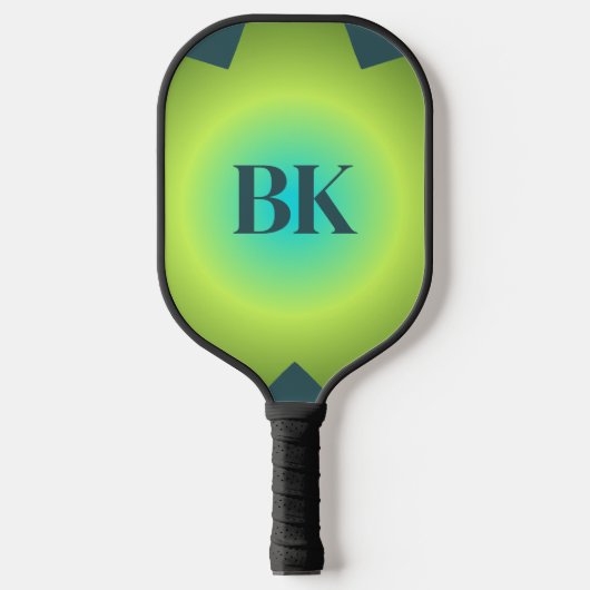 Raquette De Pickleball Initiales bleu foncé cyan jaune vert turquoise gra (Recto)
