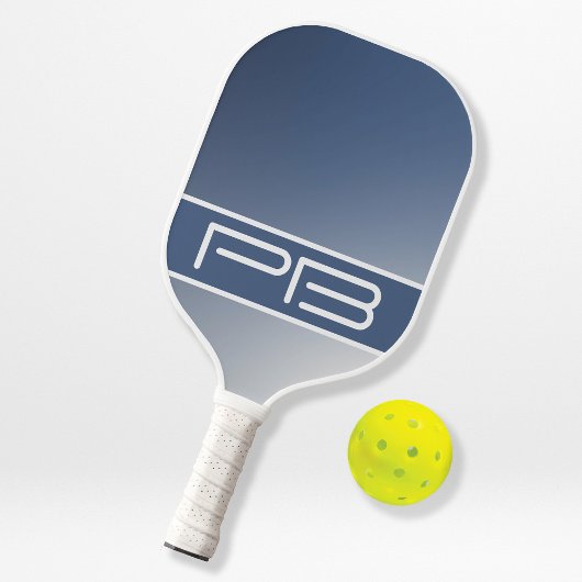 Raquette De Pickleball Initiales Cool Moderne Monogramme Élégant Bleu Gra