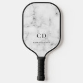 Raquette De Pickleball Initiales de monogramme en marbre nom (Verso)