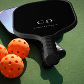 Raquette De Pickleball Initiales de monogramme noir blanc nom