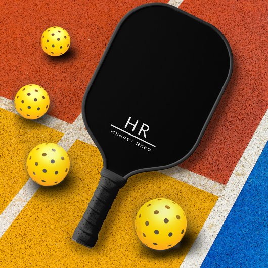 Raquette De Pickleball Initiales de monogramme noir et blanc professionne