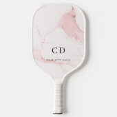 Raquette De Pickleball Initiales de monogramme rose en marbre nom (Verso)
