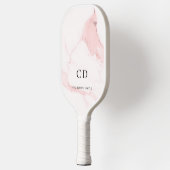 Raquette De Pickleball Initiales de monogramme rose en marbre nom (Gauche)