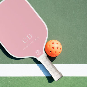 Raquette De Pickleball Initiales de monogramme rose poudré nom