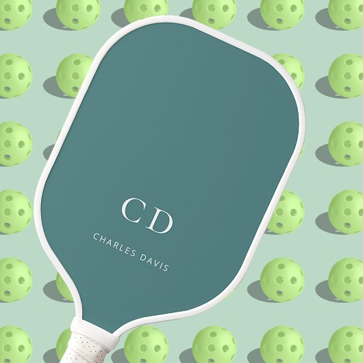 Raquette De Pickleball Initiales de monogramme vert cyan foncé