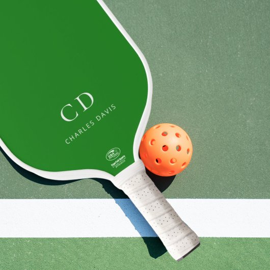 Raquette De Pickleball Initiales de monogramme vert forêt nom
