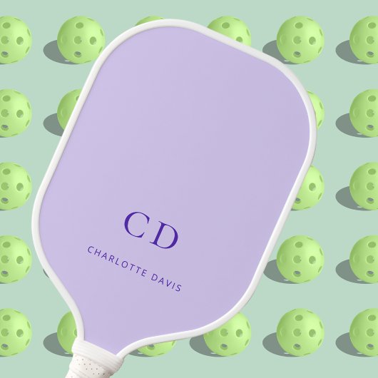 Raquette De Pickleball Initiales de monogramme violet lavande nom